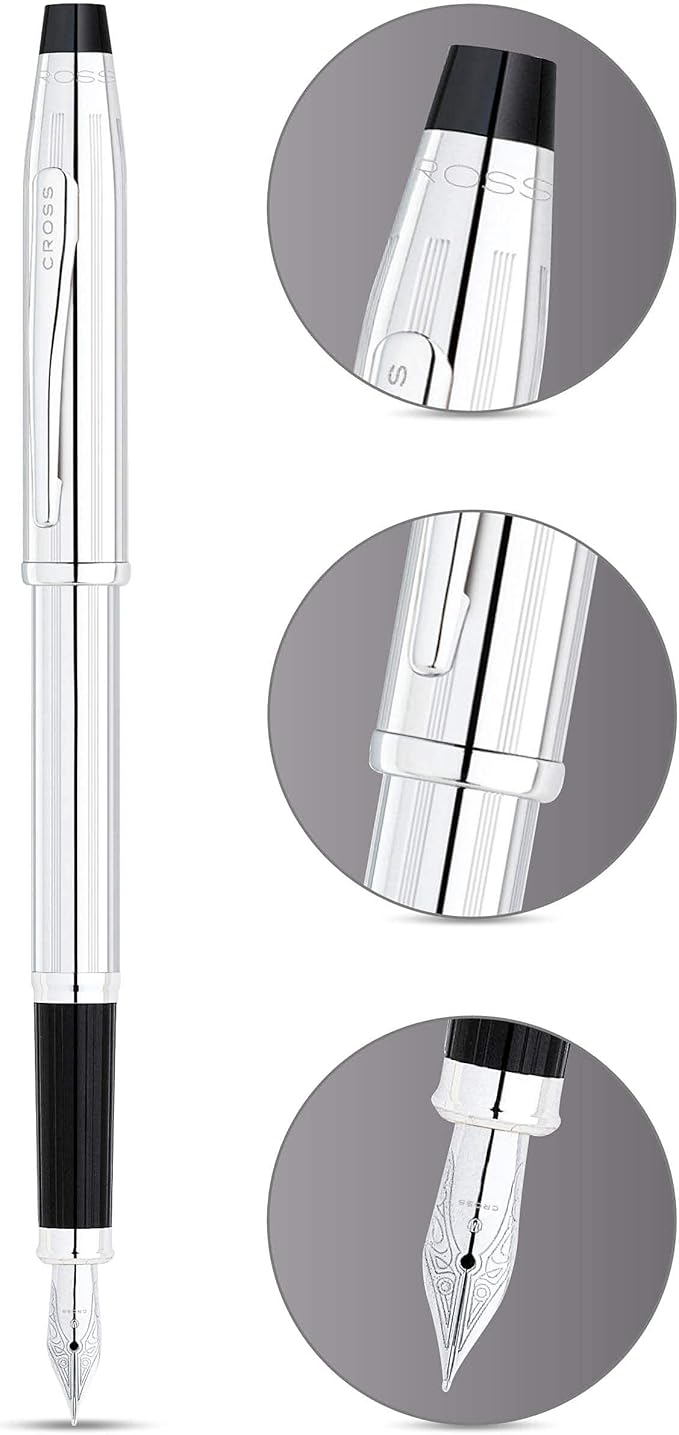Cross Century II Refillable Fountain Presented in a Luxury Gift Box - Medium Point, Black Ink, Lustrous Chrome