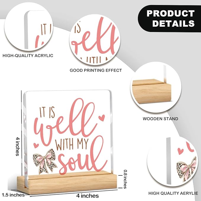 Leopard Print Bow Decor Preppy Coquette Gifts Inspirational Mental Health Awareness Positive Affirmation Sign Acrylic Sign Plaque Motivational Table Decorations for Home Kitchen