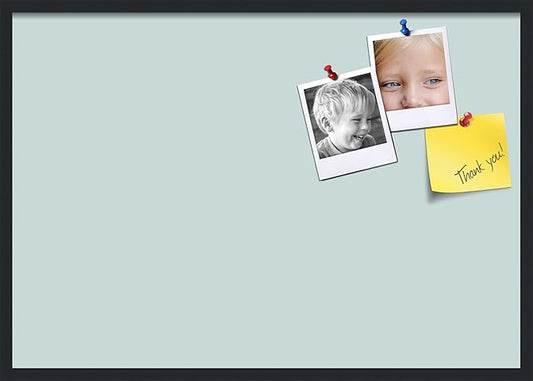 PinPix 40x28 Inch Cork Bulletin Board. This Decorative Framed Pin Board Comes with Soft Blue Design and a Satin Black Frame. Ideal for Home Office Decor or Message Board (PinPix-1814)