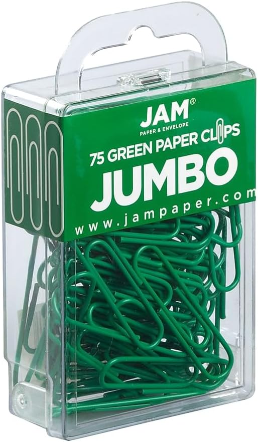 JAM PAPER Colorful Jumbo Paper Clips - Large 2 Inch - Green Paperclips - 75/Pack
