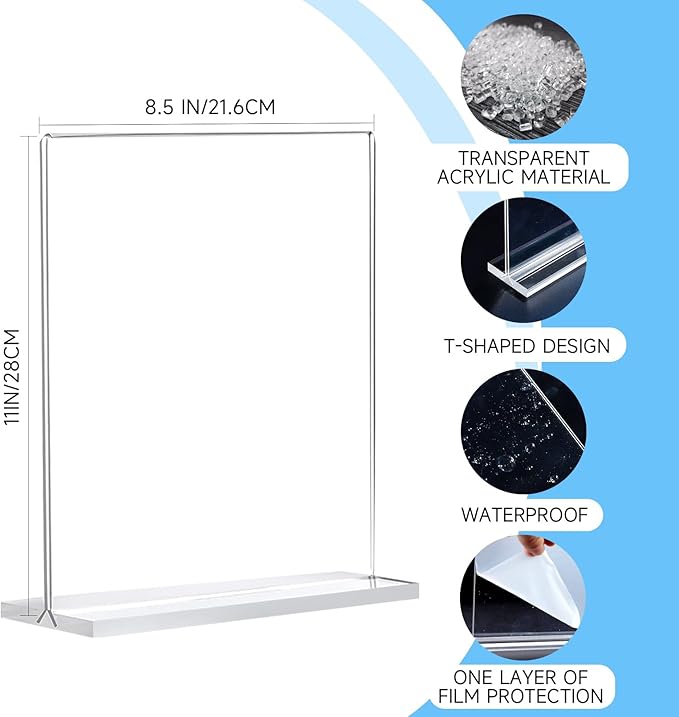 Acrylic Sign Holder 8.5 x 11,Vertical Double-Sided Acrylic Stands for Display,T Shape Clear Table Sign Stands,Menu Flyer Holder Desktop Display Stand for Home Restaurants Offices Store(6 Pack)