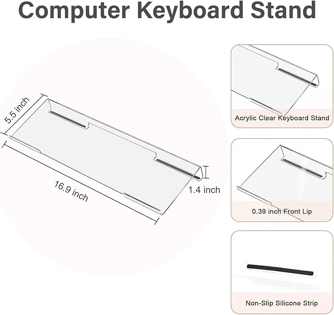 MOSISO Computer Keyboard Stand&Wrist Rest Support for Keyboard &Mouse Pad Set, Ergonomic Massage Wrist Rest Set, Easy Typing Working Acrylic Clear Stand for Office Home, Taupe Brown