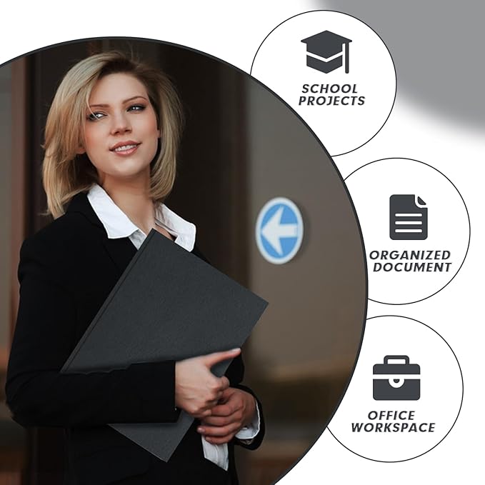 Two Pocket Folders, PANDRI 60 Pack Two Pocket Folders with Prongs, 3 Prong Folders Designed for Office and Classroom, Letter Size Black