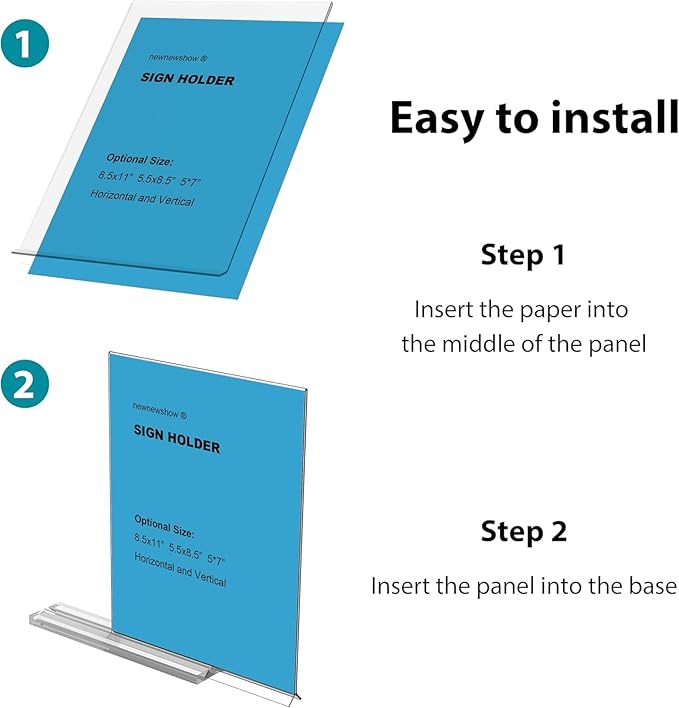 newnewshow 8.5x11 Clear Acrylic Sign Holder, Display Stand, Plastic Card Holder for Business, Office, Retail (12 Pack 8.5x11)