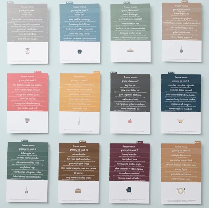 Meal Planner with 72 Recipe Cards (Freezer Menu) - Weekly Menu Planner | Sturdy Recipe Box | 12 Reusable Grocery Shopping Lists | 5 Blank Recipe Cards | Recipe Card Protector | Recipe Ideas