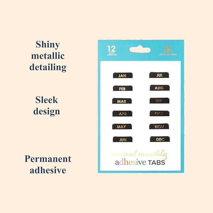 Erin Condren Designer Accessories - Monthly Adhesive Tabs, Neutral Metallic (Set of 12). Great for Organizing and Sorting in Planners, Agendas, or Notebooks by Month