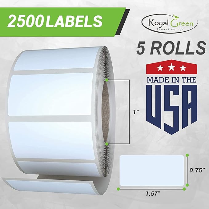 Small Color-Coding Label Roll 40mm x 19mm, 5 Rolls- 2500-Pack, Rectangular Labels Paper Stickers Bulk 1.57in x 0.75 in (Grey) by Royal Green