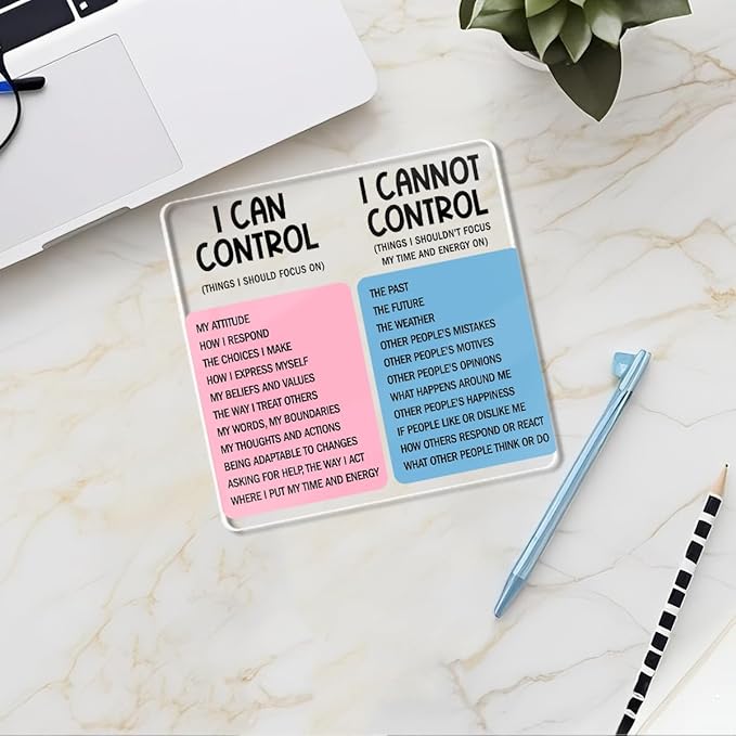 Mental Health Desk Decor Things I Can Control Acrylic Sign, Inspirational Gifts for Women Coworkers, Therapist Office Art Decor for Desk Gadgets Table Top Cubicle Living Room Bedroom Decorations 2