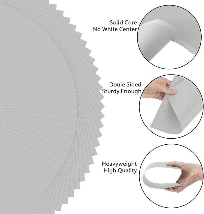 OcePor 50 Sheets Grey Cardstock Paper, Colored Printer Paper 8.5 x 11, Card Stock Thick Construction for Craft,Scrapbook，Office Printing, Invitations, Certificates，92 lb/250gsm