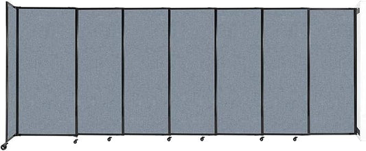 Wall-Mounted Sliding StraightWall Room Divider | Adjustable Widths | Locking Wheels | Room Separator | Up to 15'6" Wide x 6' Tall Powder Blue Fabric Panels
