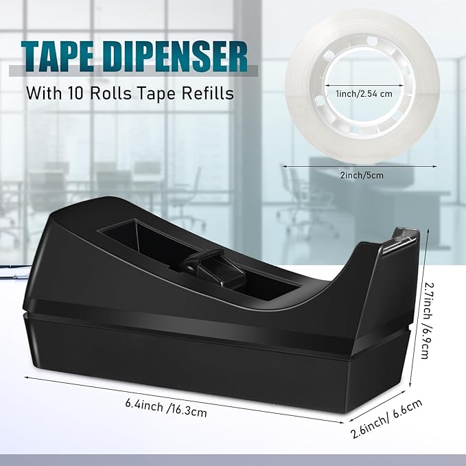 Thenshop 30 Pcs Desk Staplers Tape Dispensers Sets Black Staplers for Desktop Office with Standard Staples Black Holder with White Tape for Office School