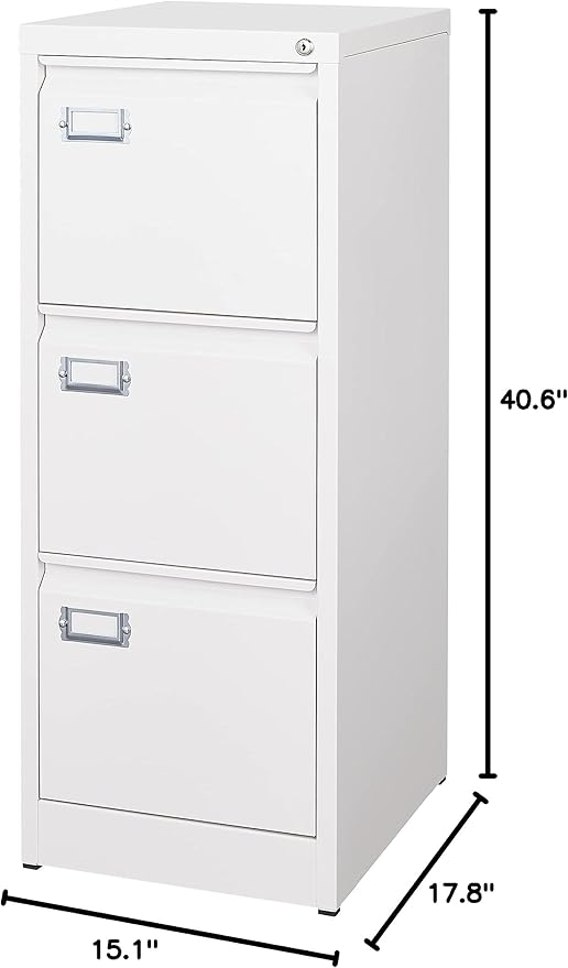 3 Drawer File Cabinet with Lock Metal Vertical File Storage Cabinet Office Home Steel Vertical File Cabinet for A4 Legal/Letter Size Narrow File Cabinet Locked,Assembly Required