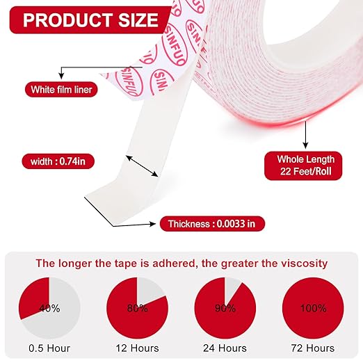 Double Sided Foam Tape Heavy Duty, Removable Damage Free Adhesive Tape, Residue Free Tape Picture Hanging Adhesive Strips Suitable for Indoor and Outdoor Installation Home Office(0.74" x 22Ft)