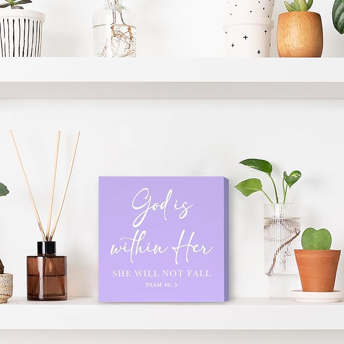 God is within Her Bible Verse Office Decor Purple Desk Accessories Sign for Women Home & Office Cute Desk Accessories Motivational Gifts for Women Coworker