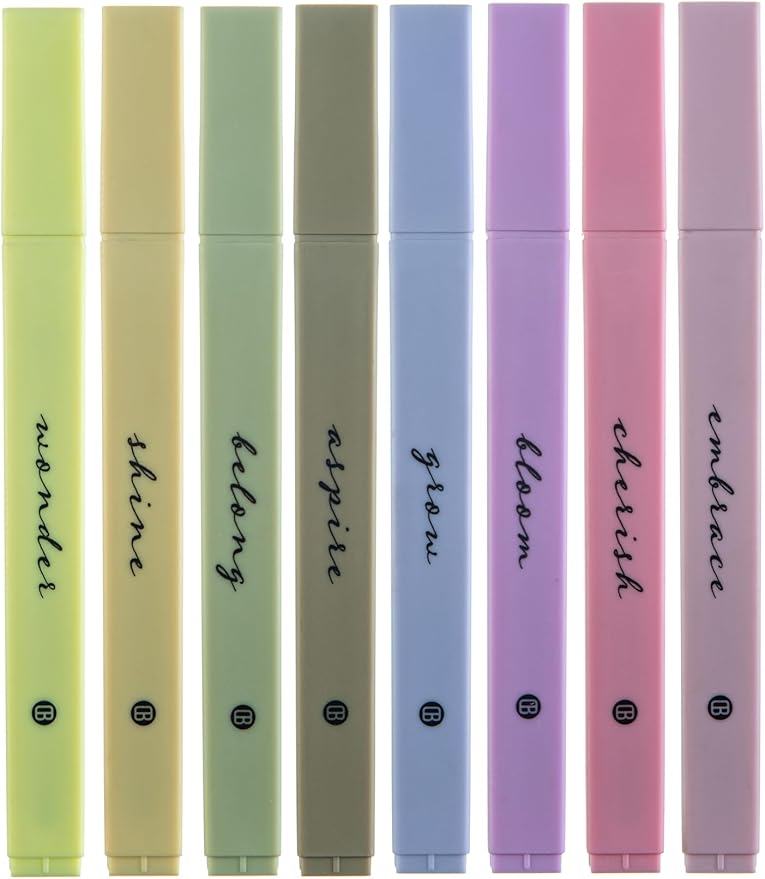 DIVERSEBEE Bible Highlighters with Soft Chisel Tip, 8 Pack Assorted Colors Pens No Bleed, Quick Dry, Cute Aesthetic Markers, Bible Study Journaling Supplies and Accessories (Figs)