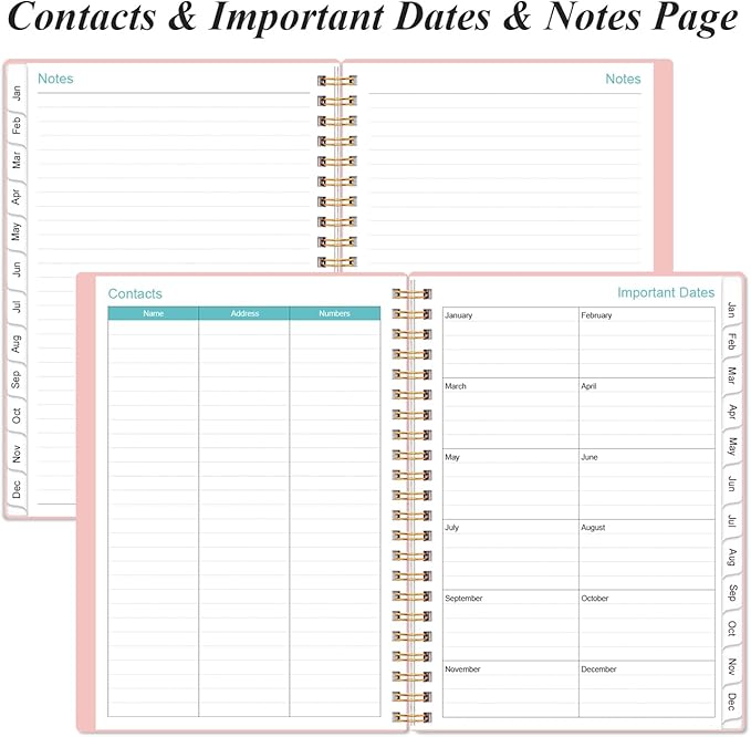 2026 Planner - Planner 2026 from January 2026 - December 2026, Weekly & Monthly Planner Spiral Bound with 12 Monthly Tabs, Inner Pocket, 6.4" x 8.5", Pink-E