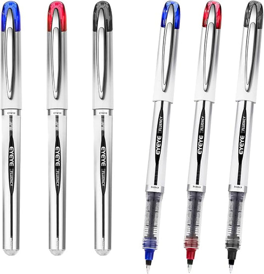 EYEYE Rollerball Pens Medium Point, 3 Assorted Colors 0.7mm Liquid Ink Roller Ball Pen Quick Dry, Ink Pen Fine Point Smooth Writing Pens for Journaling, Note Taking, Office, School Supplies