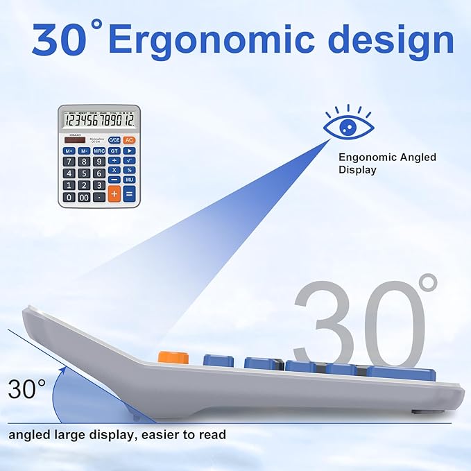 Desktop Calculator Extra Large 5-Inch Clear LCD Display 12-Digit Big Number Button Office Calculator with Auto Sleep Function (OS-5M)