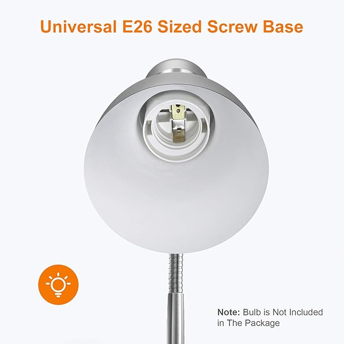 LEPOWER Metal Desk Lamp, Adjustable Goose Neck Table Lamp, Eye-Caring Study Desk Lamps for Bedroom, Study Room and Office (Silver)