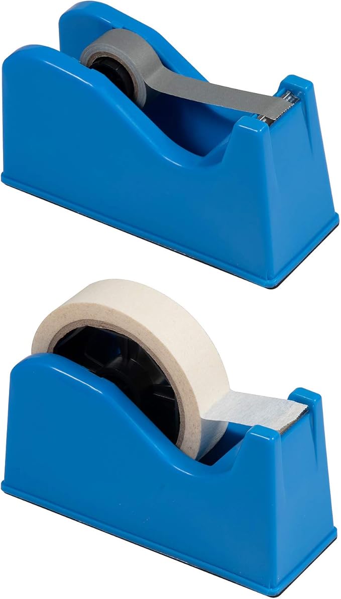 IHOMECOOKER Desktop Tape Dispenser Adhesive Roll Holder (Fits 1" & 3" Core) with Weighted Nonskid Blue