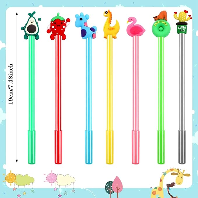 SANNIX 20 Pieces Cartoon Cute Gel Ink RollerBall Pens Bulk Assorted Styles Novelty Writing Pen for Kids Gift School Office Home Supplies Present