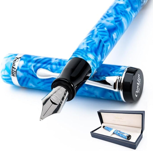 Conklin Duragraph Fountain Pen Ice Blue - Extra Fine Nib, Precision Writing Instrument with Cool Blue Finish