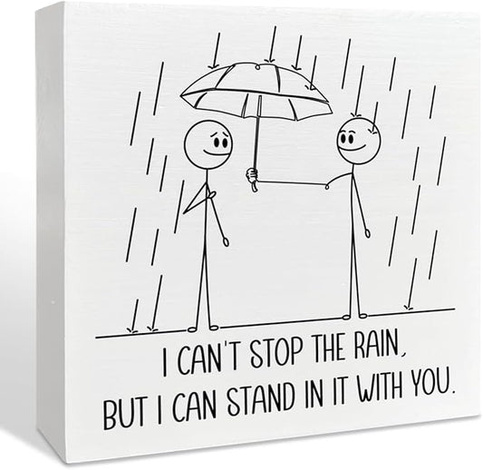 Encouragement Gifts for Women Men, Positive Motivational Gifts for Friends Coworker, Inspirational Emotional Support Wooden Box Sign Home Office Decor, I Can Stand in It with You