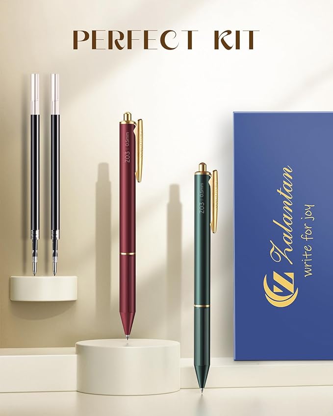 pens 0.5MM Retractable Metal Gel Pen fancy pen Premium Metal Barrel nice pens Smooth Writing Archival Ink Leak-Proof, Ideal Gift Set - 2 Pens/Box with 2 Refills