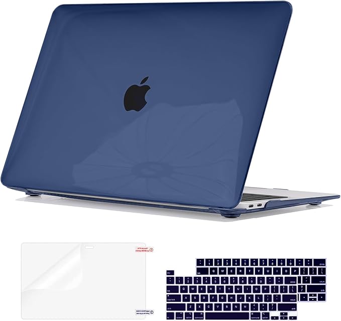 Compatible with 2022 2021-2016 Release MacBook Pro 13 inch Case M2 M1 Chip A2338 A2289 A2251 A1706 A1989 A2159, Crystal Plastic Hard Shell Case Keyboard Skin Screen Film Dust Plug, Navy Blue