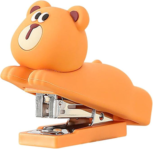 Honagu Mini Cute Animal Stapler with Staples, Cartoon Stereoscopic Silicone (PVC) Stapler, Labor-Saving Office Supplies for Students Kids (Coffee Bear)