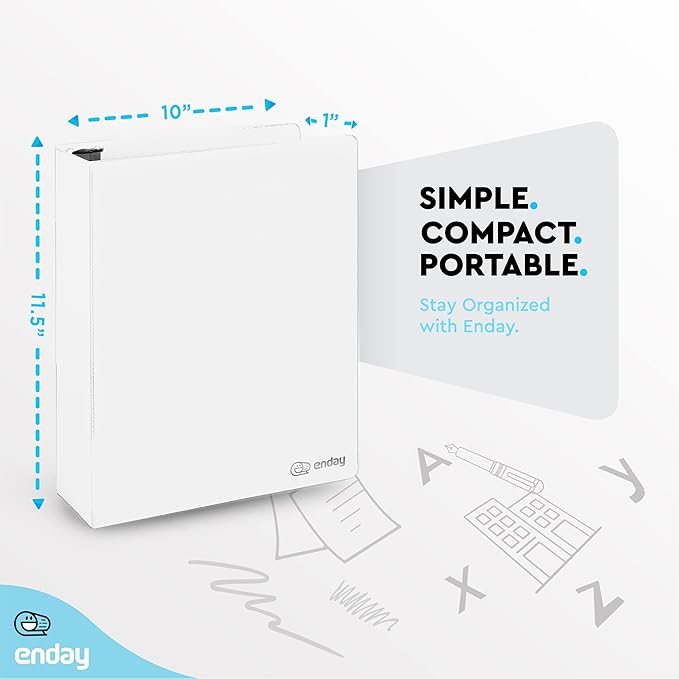 3 Ring Binder 1.5 Inch White, 1 ½ inch Binder Clear View Cover with 2 Inside Pockets, Colored School Supplies Office and Home, 6 Pack – by Enday