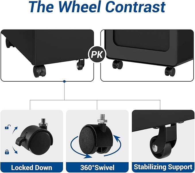 2 Drawer Vertical File Cabinet - Mobile Filling Cabinet with Lock for Legal/Letter Files - Office Storage File Cabinet with Wheels Under Desk - Assembly Required