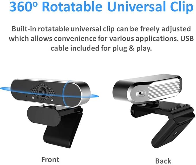 Webcam 1080P HD with Microphone & Privacy Cover, USB Web Cam with Live Streaming HD Video for Mac, PC, Computer and Laptop, Wide Angle Lens 1080P Web Camera with 360 Degree Flexible Mount