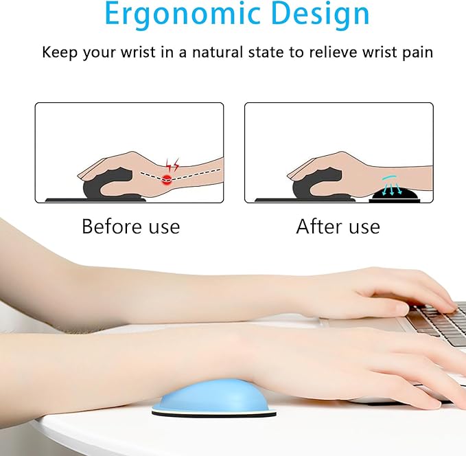 Dapesuom Mouse Wrist Rest, Ergonomic Memory Foam Mouse Wrist Support, Leather Hand Rest Pad Cushion for Gaming, Office, Laptop, Wireless Mouse, Men, Women, Pain Relief & Easy Typing, Sky Blue