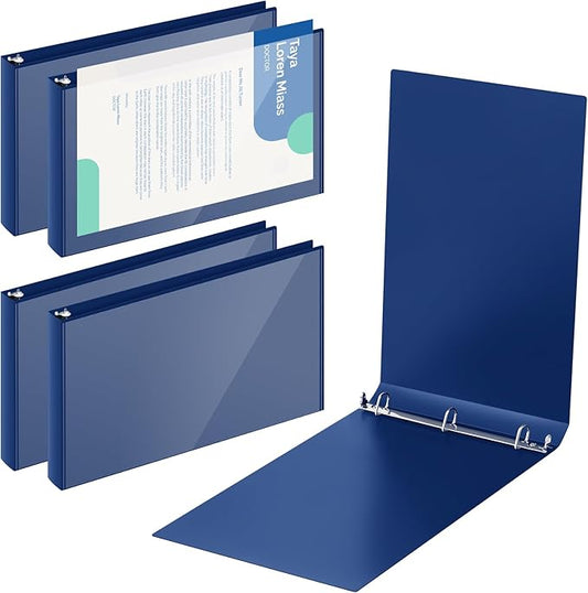 4 Pcs 11 x 17 Inch View Binders with Cover Pocket 1 Inch 3 Rings Heavy Duty View D Ring Binders Economy Holds 11" x 17" Paper for Artwork Blueprints, Office, Home, Work Places (Blue)