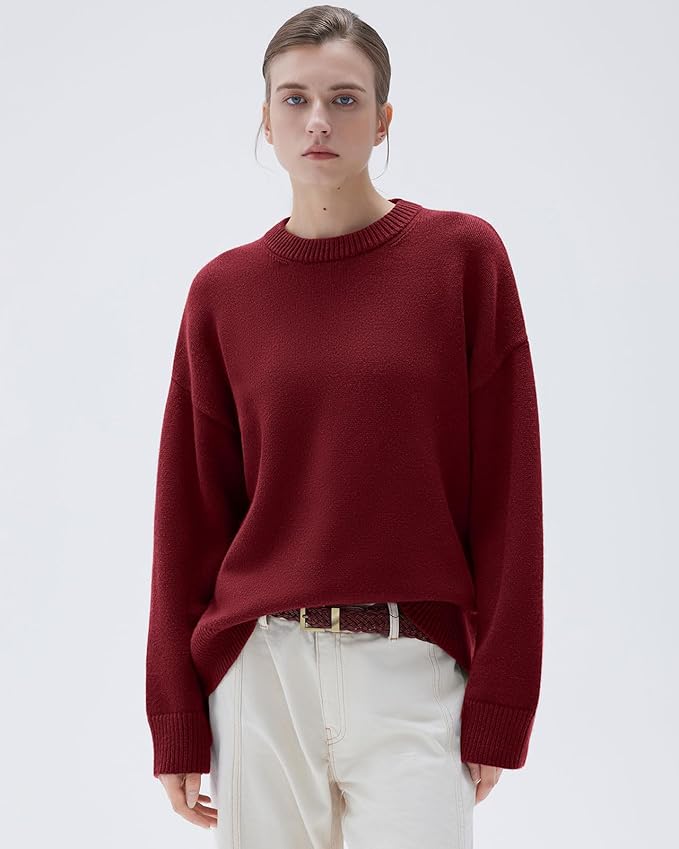 SUUKSESS Women Cashmere Oversized Long Sleeve Pullover Sweater Crew Neck Jumpers