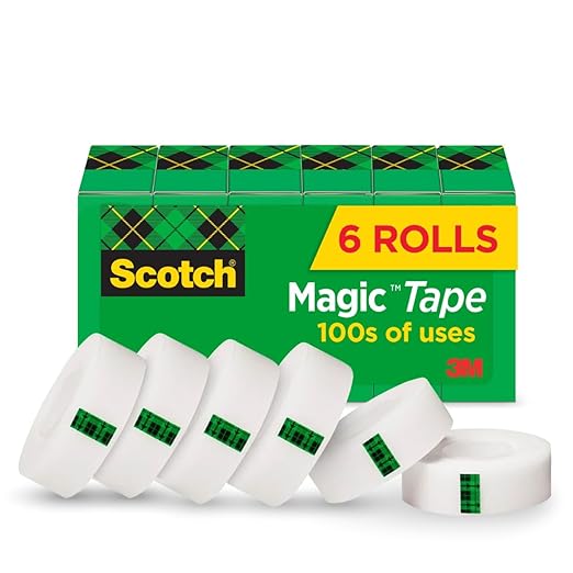 Scotch Magic Tape, Invisible, Repair Christmas Cards and Use as Holiday Gift Wrap Supplies for Christmas, 6 Tape Rolls