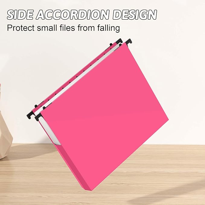 Plastic Hanging File Folders Expanding,12 Pack Extra Capacity Hanging File Folder Letter Size,2 Inch Expansion Heavy Duty Folders,Adjustable Tabs,Pink Hanging Folders Designed for Bulky Files