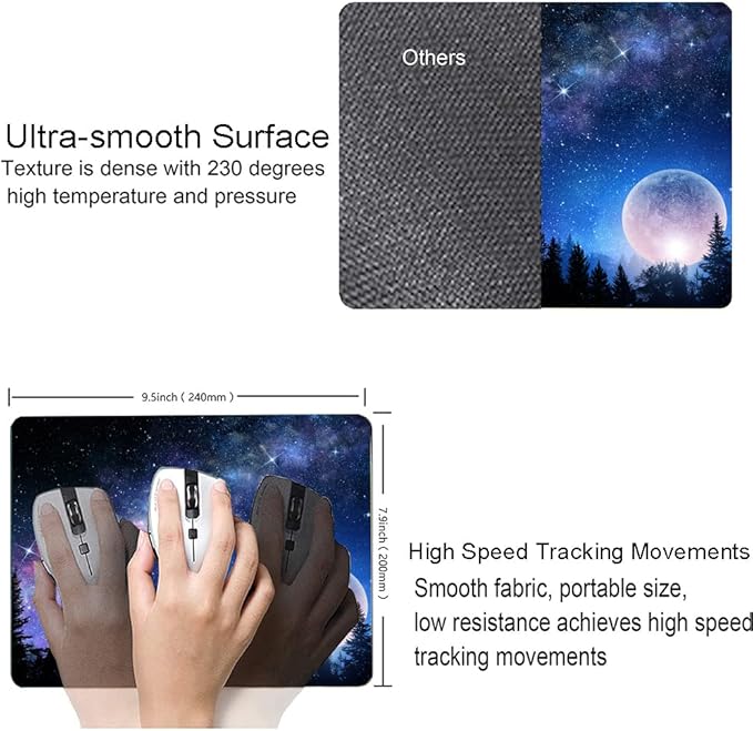 Mouse Pad, Forest Moon Mouse Pad, Washable Square Cloth Mousepad for Gaming Office Laptop, Non-Slip Rubber Cute Computer Mouse Pads for Wireless Mouse, Cute Mouse Pads for Desk