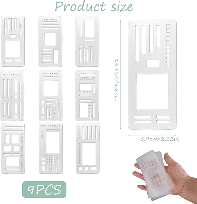 9 Pack Flexible Planner Stencils, Handmade Reusable Templates for Journaling, Dot Grid, Drawing, Checklists & Daily Planning, Calendar Stencils for DIY Crafts and Personal Planners