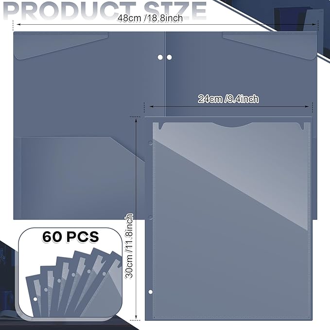 Henoyso 60 Pcs 2 Pocket Plastic Folders with Clear Front Pocket 3 Hole Punched File Folder Letter Size Take Home Documents Holder for Paper Holder Office Business Back to School Supply (Navy Blue)