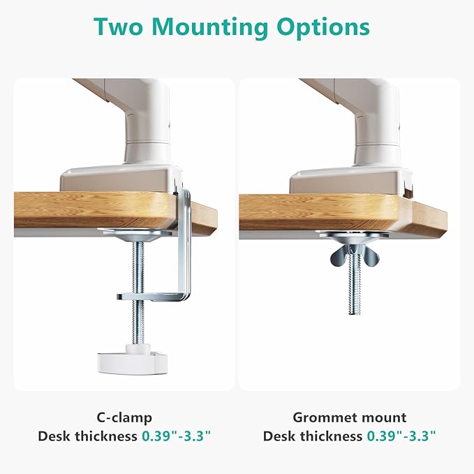 WALI Single Monitor Arm Mount Stand, Adjustable Gas Spring Arm Monitor Mount for Display up to 32 Inch,19.8lbs Capacity (GSMP001W), White