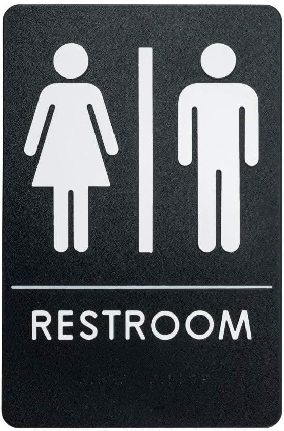 USA Made - Men's and Women's Restroom Signs ADA-Compliant Bathroom Door Signs for Offices, Businesses, and Restaurants, Black, Blue, Grey and Taupe/Tan Colors (Black Unisex)