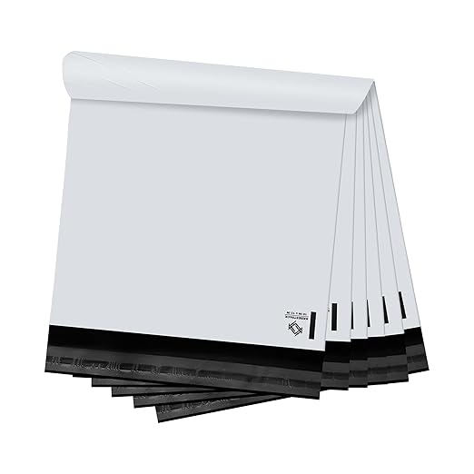 KKBESTPACK Poly Mailers Adhesive Sealing Shipping Envelopes, Mailing Bags for clothing, books and accessories, Waterproof., White (PM100) Large, 10" x 13"