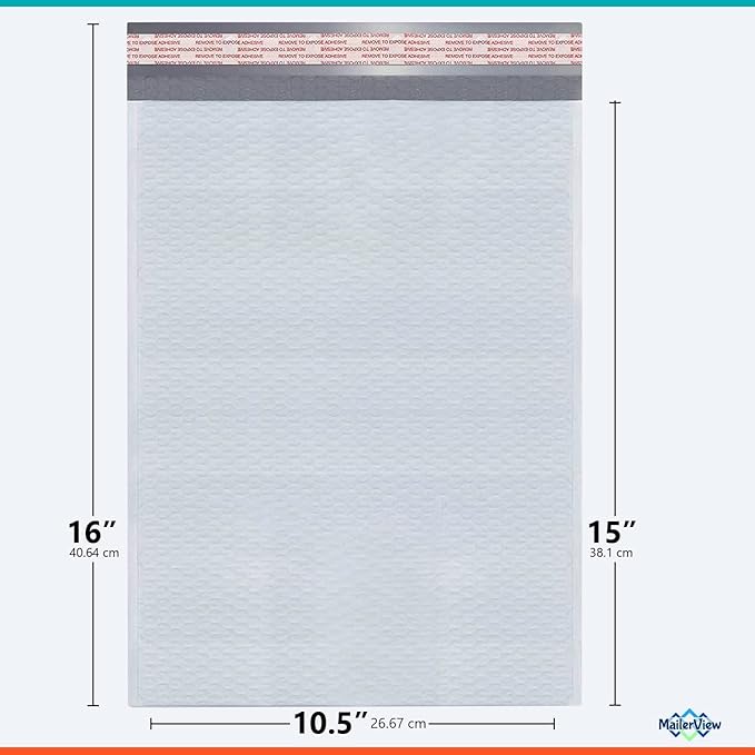 White 10.5x16 Inch Large Poly Bubble Mailers #5 | Padded Envelopes with Self Seal | Air Lined Cushioned Bubble Mailer | Usable Size 10.5x15 | 100 Pack Bulk | Lightweight shipping Bags | Made in USA