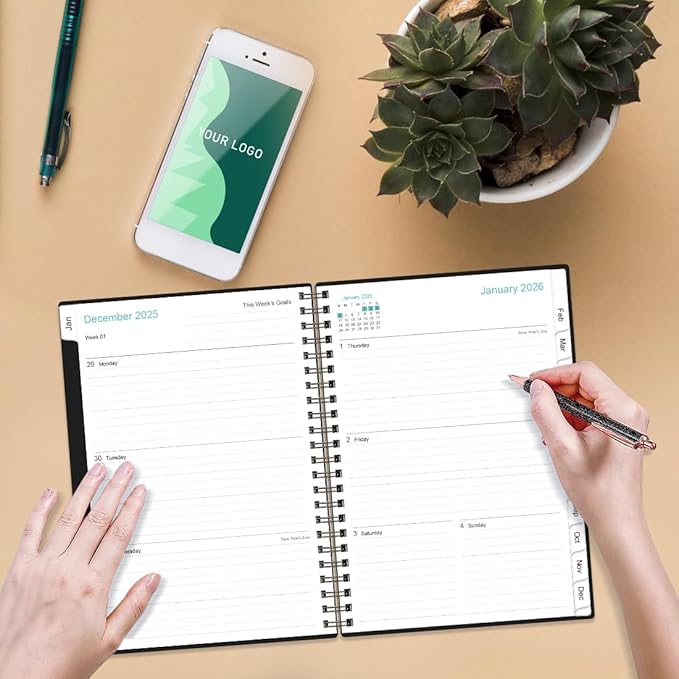 Planner 2026 - A5 Weekly & Monthly Planner Spiral Bound, January 2026 - December 2026, with Flexible Cover, Tabs, Inner Pocket, 6.4" x 8.5", Black