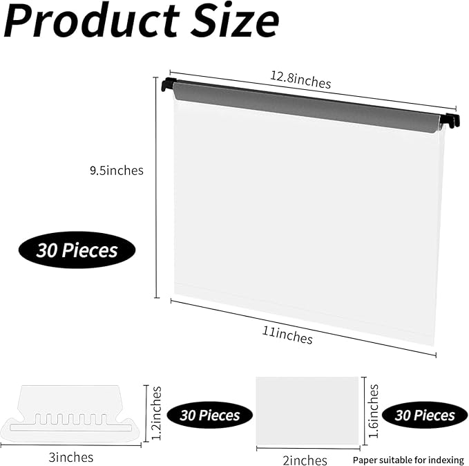 15 Pieces Clear Hanging File Folders Letter Size with Tabs and Inserts Poly Hanging Document Folder 9.5x11inch Filing Cabinet Folders Hanging Hanging Paper Folder for File Cabinet Medical Charts
