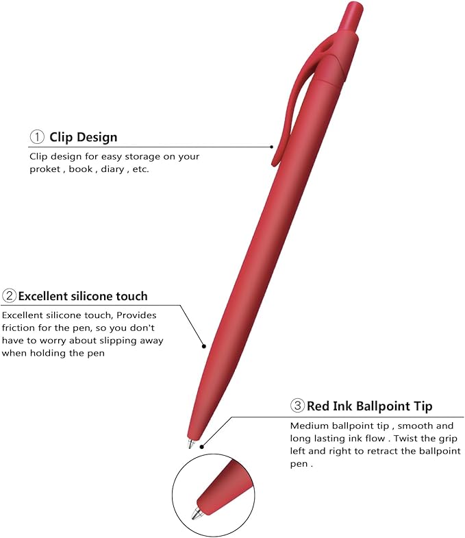 Aozora Pens Bulk 240 Pack Red Click Pens No Bleed Wholesale Retractable Ballpoint Pens Medium Point,Smooth Ink Pens for Journaling School Office Supplies 1.0MM Red Ink