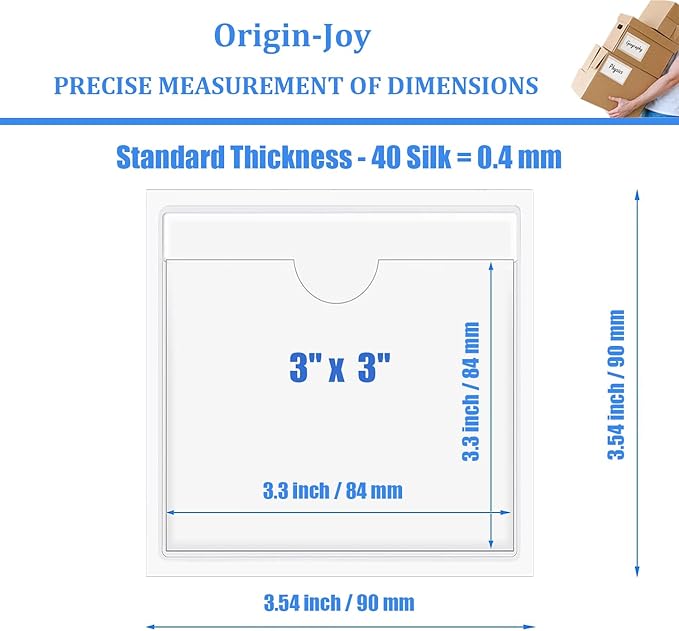 Origin-Joy 25 PCS Self-Adhesive Index Label Pockets, Clear Plastic Peel & Stick Card Holders with Top Open for Loading (3 x 3 inch)
