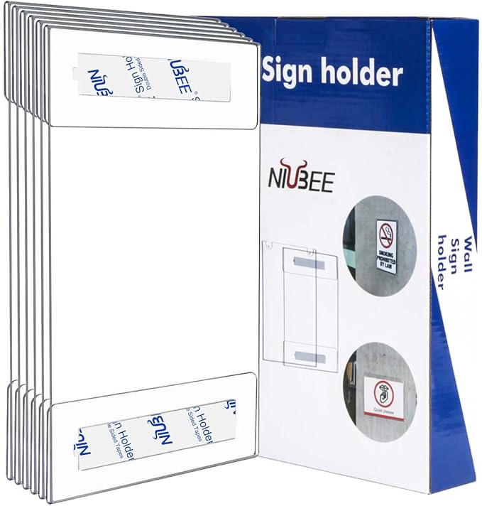 NIUBEE Acrylic Sign Holder 14x11 Inches Horizontal, Clear Plastic Wall Mount Sign Holder Poster Paper Holder with Double Sided Adhesive Tape for Office, Home, Store, Restaurant-No Drilling(6 Pack)